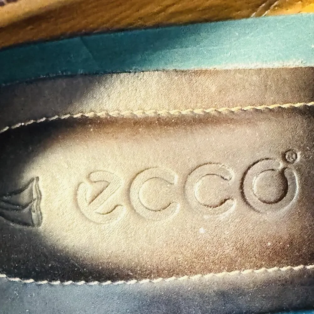 Ecco Shoes Mens 13 Brown Leather Boat Oxford Moc Toe Slip On Comfort Lace Up